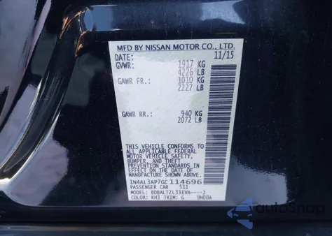 2016 Nissan Altima 2.5 from USA, damaged, VIN 1N4AL3AP7GC114696
